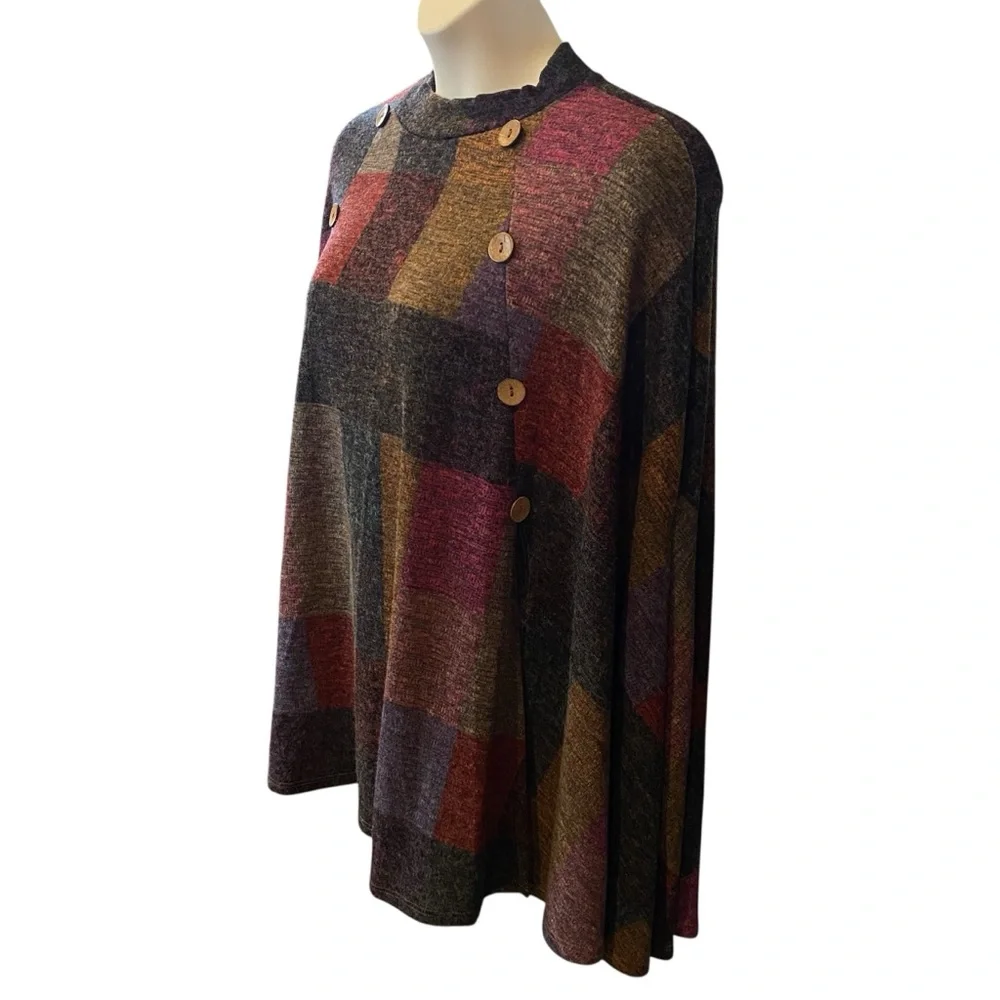 ODDI Multicolor Color Block Faux Button Poncho Sweater Womens Plus Size 2X NWT